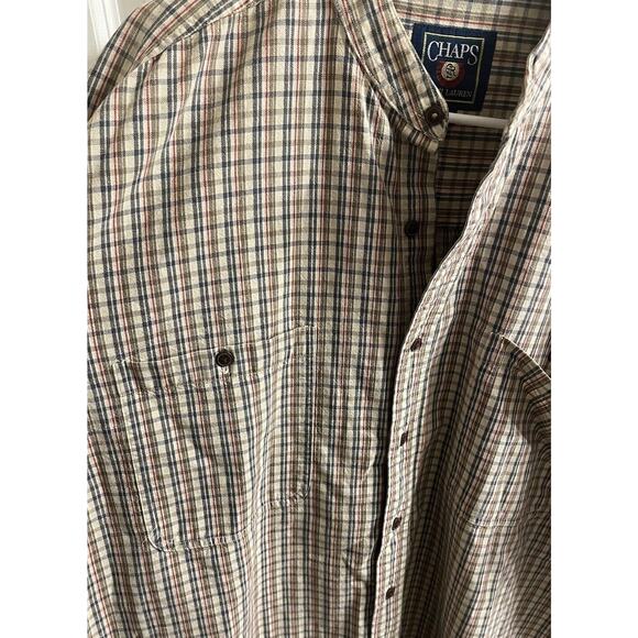 Ralph Lauren Chaps Large Men's Plaid Long Sleeve Button Up Double Pocket Tan - Picture 3 of 7